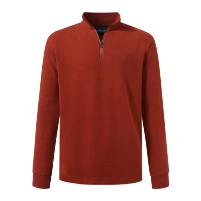 ATLAS 1/4 Zip French Rib Burnt Orange Men's Jumper