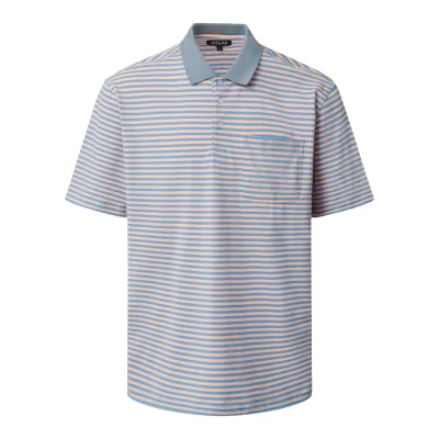 Classic Fit Grey Salmon Striped Men's Polo Shirt with Contrasting Collar