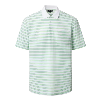 Classic Fit Mint, White & Blue Striped Men's Polo Shirt with Contrasting Collar