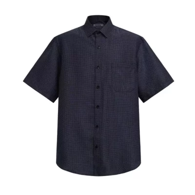 Geometric Patterned Navy Short-Sleeve Men's Shirt