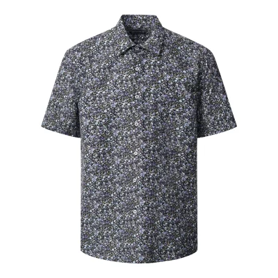 Purple Micro Floral Patterned Men's Short Sleeved Shirt