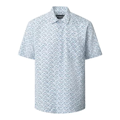 Teal Micro Floral Patterned Men's Short Sleeved Shirt