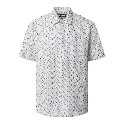 Yellow Micro Floral Patterned Men's Short Sleeved Shirt